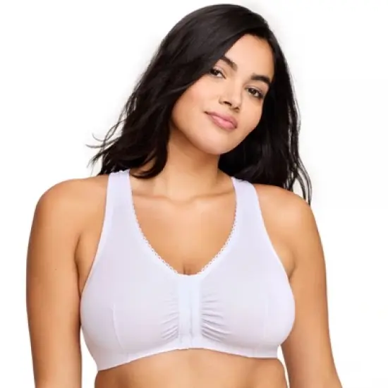 Glamorise Womens Front-Closure Cotton T-Back Comfort Wirefree Bra 1908 White image {5}