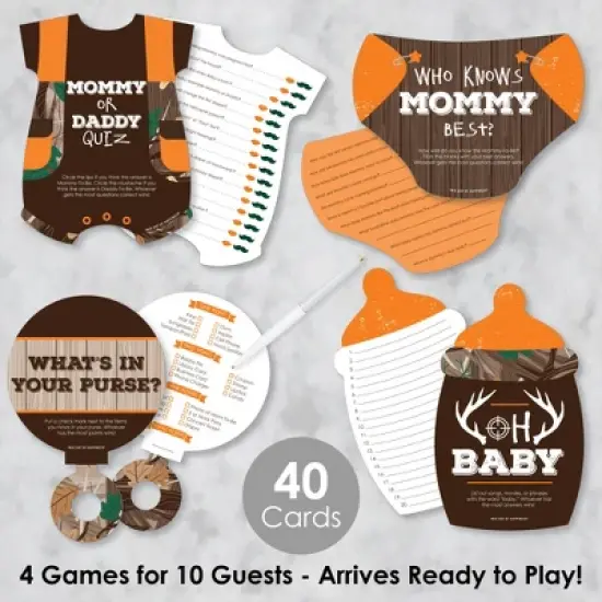 Big Dot of Happiness Gone Hunting - 4 Deer Hunting Camo Baby Shower Games - 10 Cards Each - Gamerific Bundle image {1}