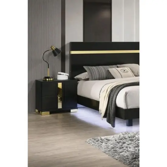 Sapphtopaz Contemporary Nightstand with 2 Drawers Unique Handle Bedside Table with Metal Legs & Acrylic Trim Night Stand for Bedroom,Living Room image {6}