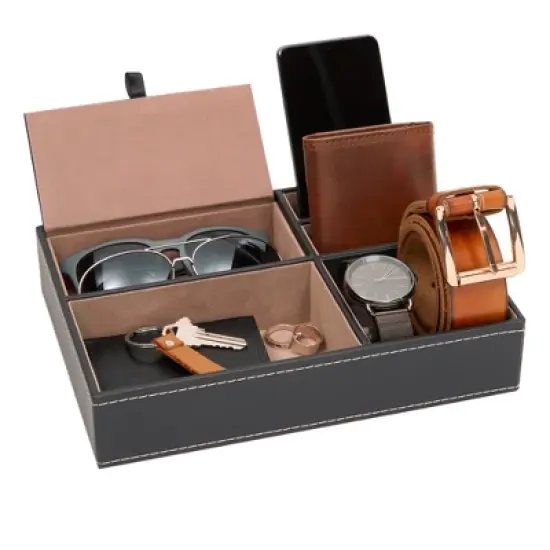 5 Compartment Faux Leather Valet Catchall Tray Organizer for Wallet, Keys, Phone - 10 x 7.3 x 2 in image {7}