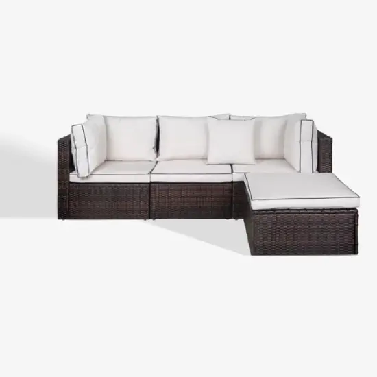 WestinTrends  4-Piece Outdoor Patio Sofa Sectional Set with Ottoman, Brown/White image {10}