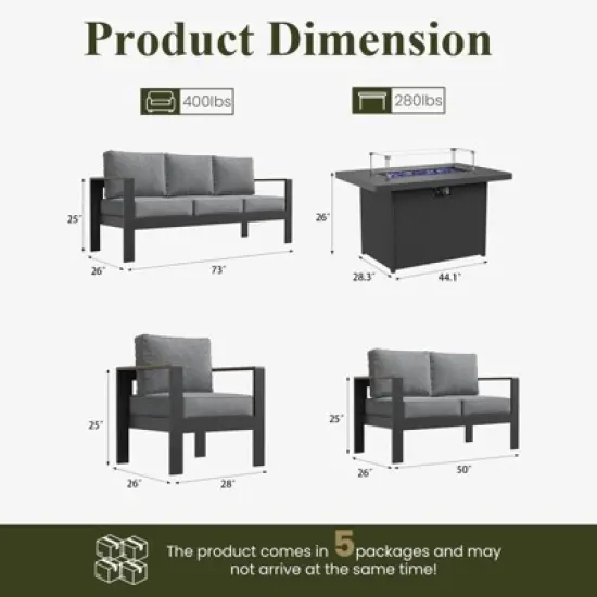 LayinSun 7 Pieces Aluminum Outdoor Patio Furniture Set with Fire Pit Table, Outside Metal Patio Conversation Sets with Deep Seating and Thick Cushions image {7}