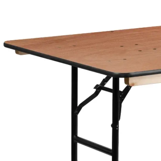 Emma and Oliver 6-Foot Rectangular Wood Folding Banquet Table with Clear Coated Finished Top image {6}