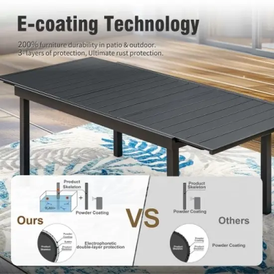 Captiva Designs 9pc Patio Adjustable Steel Rectangle Dining Table & Metal Chairs with Bull's Eye Pattern image {5}