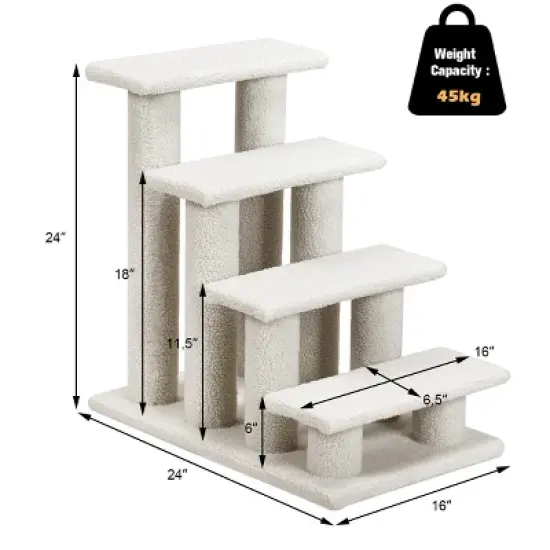 24''4-Step Pet Stairs Carpeted Ladder Ramp 8 Scratching Post Cat Tree Climber image {7}