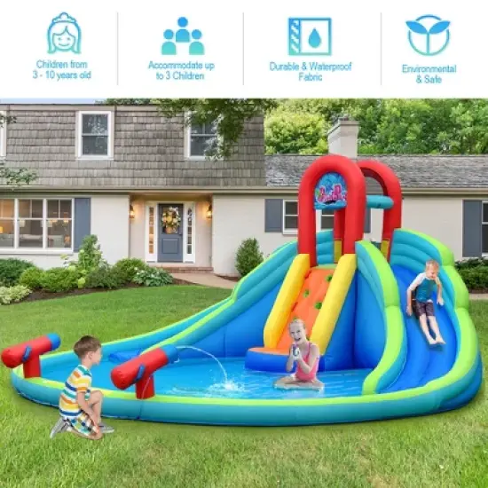 Costway Inflatable Bounce House Water Splash Pool Dual Slide Climbing Wall image {3}