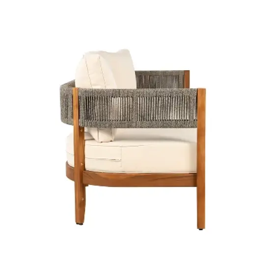 Christopher Knight Home Robin 76" Patio Rustic Rope Weave Acacia Wood 3-Seater Sofa with Cushions image {4}