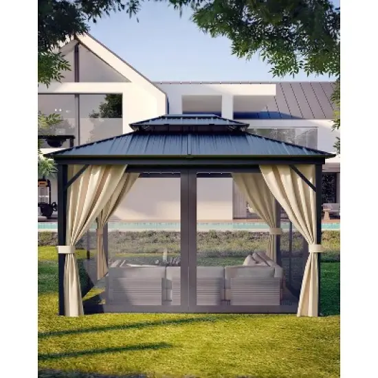 GustoWave 10'x12' Outdoor Double Hardtop Patio Gazebo for Deck, Backyard, Lawn, Garden image {7}