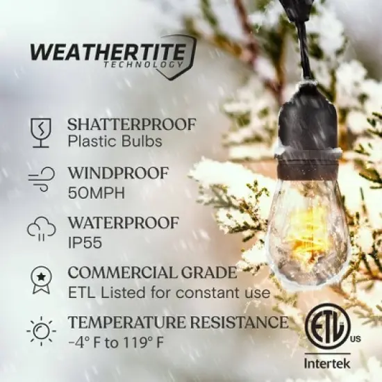 Brightech 15-Bulb LED Ambience Pro 2W 48ft 3000K S14 Indoor Outdoor Plug-in Hanging String Lights Spiral Filament Bulb Black Wire image {6}