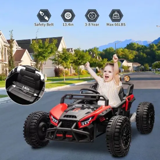 24V Electric Car for Kids with Remote Control, Battery Powered Ride On Truck with LED Lights, MP3, 4 Wheeler Vehicle for Toddlers, Red image {1}