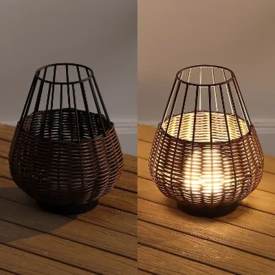 JONATHAN Y Elian 10" Decorative Indoor/Outdoor Faux Wicker Rechargeable/Cordless Dimmable Integrated LED Table Lamp image {4}