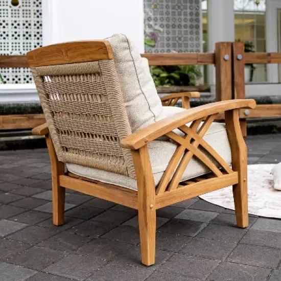 Cambridge Casual 5pc Carmel Teak Wood Outdoor Patio Conversation Set with Tan Cushions image {4}