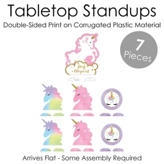Big Dot of Happiness Rainbow Unicorn - Magical Unicorn Baby Shower or Birthday Party Centerpiece Table Decorations - Tabletop Standups - 7 Pieces image {3}