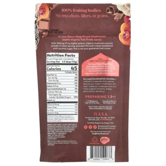 Rasa Magnificent Mushrooms, Hot Chocolate , 5.93 oz (168 g) image {1}