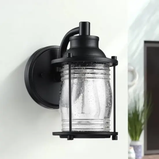 Outdoor Wall Light with Glass Shade Black - Wellfor image {5}