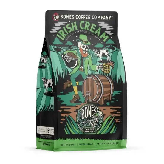 Bones Coffee Company Irish Cream Whole Coffee Beans Nutty Flavor 12 oz Medium Roast (Whole Bean) image {3}