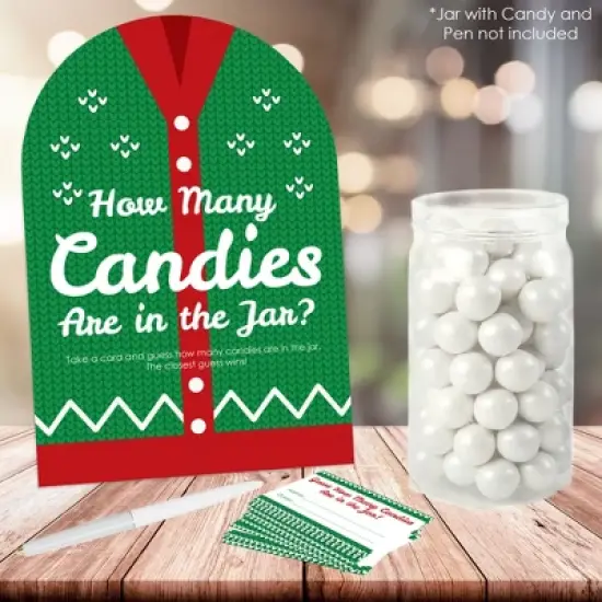 Big Dot of Happiness Ugly Sweater - How Many Candies Holiday and Christmas Party Game - 1 Stand and 40 Cards - Candy Guessing Game image {1}