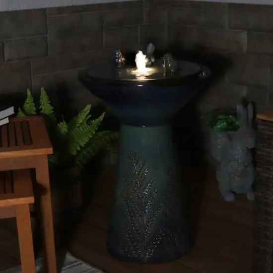 Sunnydaze Gathering Birds Ceramic Outdoor Fountain with LED Lights image {9}