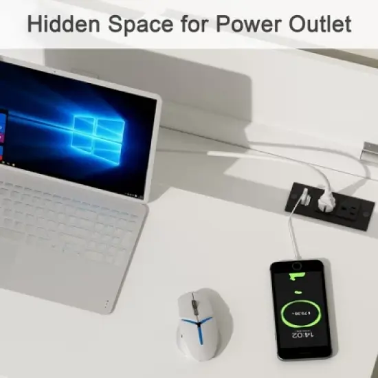 Kumasinova 40" Charging Gaming Desk with 2 Outlets&2 USB Ports,Computer Desk with 2 Drawer,Standing Desk for Office,Bedroom,White image {3}