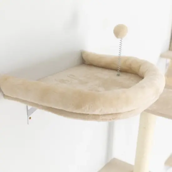 DOMETOUR Wall-mounted Cat Tree with 2 Cat Condos House, 3 Cat Wall Shelves, 2 Ladder, 1 Cat Perch, Sisal Cat Scratching Posts and Pad image {7}