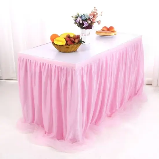 PiccoCasa Long Fluffy Tulle Fluffy Table Skirt for Rectangle Tables image {2}