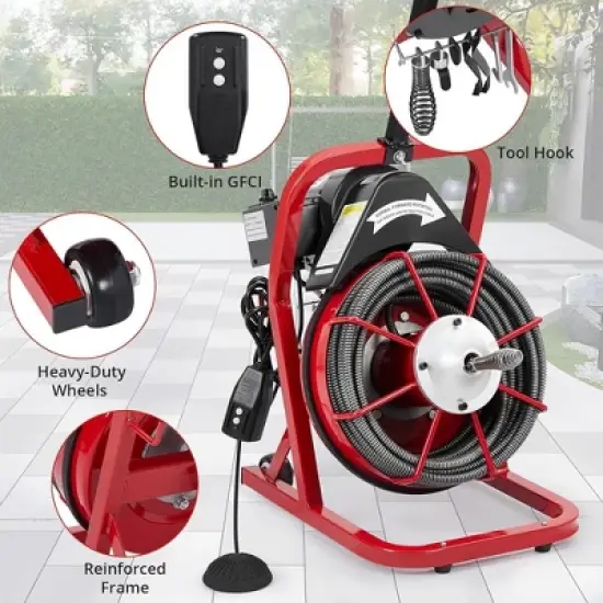 75 Ft X 3/8 Inch Drain Cleaner Machine Electric Drain Auger Auto Feed With Kits image {4}