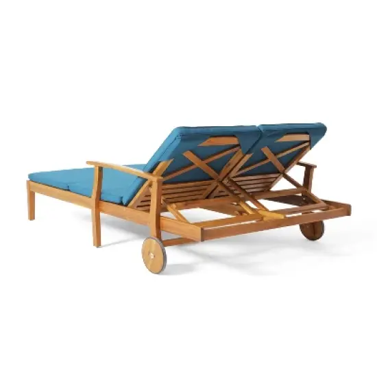 GDFStudio Abena Outdoor Acacia Wood Double Adjustable Chaise Lounge with Cushions image {7}