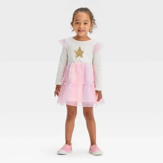 Toddler Girls' Star Long Sleeve Dress - Cat & Jack&trade; Cream image {3}
