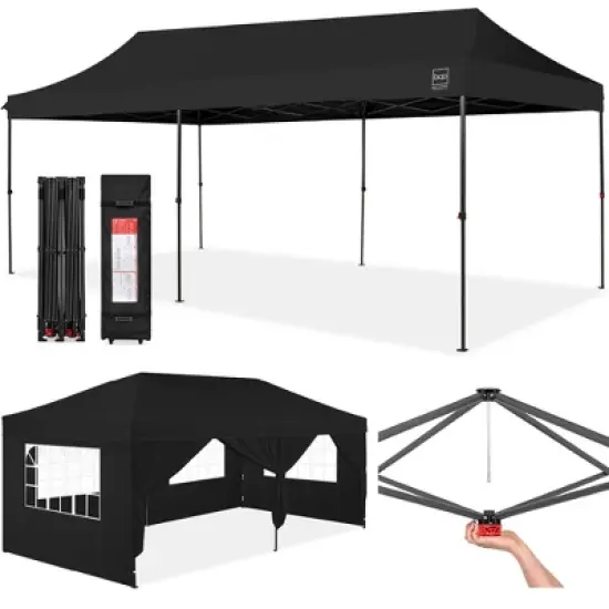 Best Choice Products 10x20ft Party Tent Pop Up Canopy Easy Setup w/ 1-Button Setup, Wheeled Case, 4 Weight Bags image {10}
