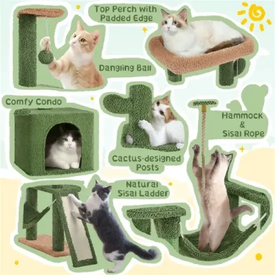 Yaheetech 63" H Multi-Level Cactus Cat Tree, Green/Brown image {3}