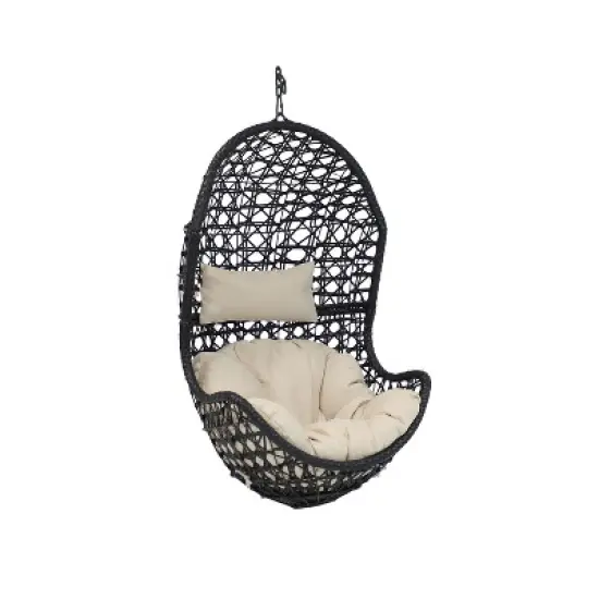 Sunnydaze Outdoor Resin Wicker Patio Cordelia Hanging Basket Egg Chair Swing with Cushion and Headrest - 2pc image {8}