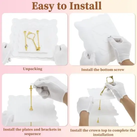 Unique Bargains 3 Tier Dessert Cupcake Stand Square Cup Cake Holder Tower with Tiered Serving Tray for Donuts Fruits White Gold Tone image {3}