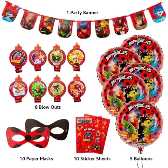 Miraculous Ladybug Party in a Box Kit - Celebration, Birthday Party, Toddlers - Cat Noir - Party Supplies - Officially Licensed (Complete Kit) image {3}