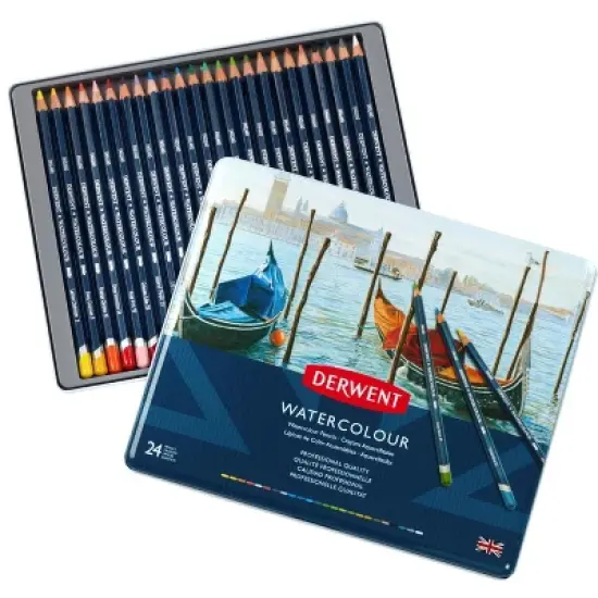 Derwent Watercolor Pencils with Tin, Assorted Colors, Set of 24 image {1}