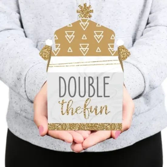 Big Dot of Happiness It's Twins - Treat Box Party Favors - Gold Twins Baby Shower Goodie Gable Boxes - Set of 12 image {6}