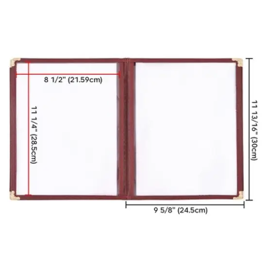 WeChef 20 Pack Restaurant Menu Cover Foldable 8.5X11 Burgundy Trim 4 Page 8 View Cafe Red image {5}