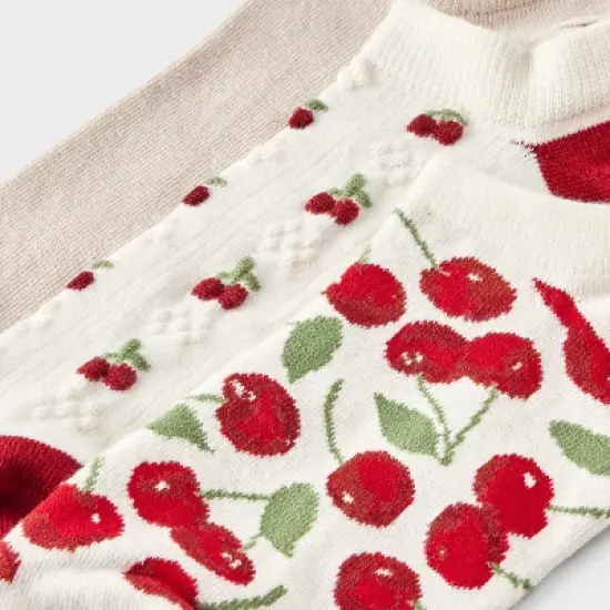 Women's Cherries 3pk Low Cut Socks - A New Day&trade; Ivory/Red 4-10 image {2}