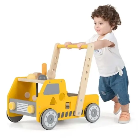 Costway 2-In-1 Montessori Wooden Baby Walker with Learning Activities Adjustable Speed image {9}