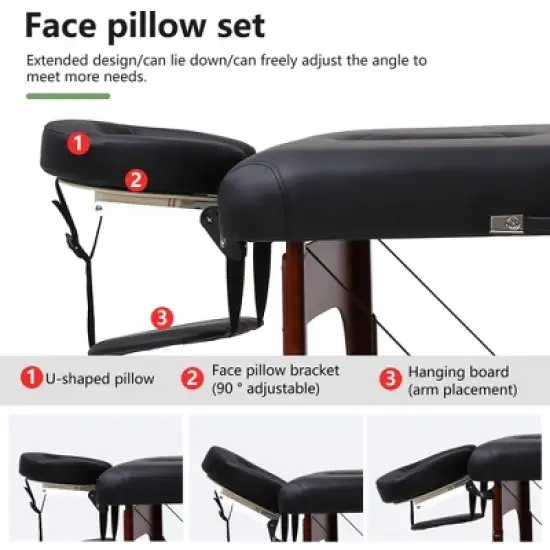 FDW Massage Table SPA Bed Height Adjustable 2 Fold Massage Table,Black image {3}