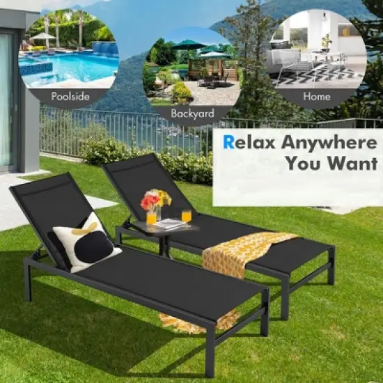 Tangkula Patio Chaise Lounge Adjustable Lounge Chair W/ 6-Position Backrest Black image {2}