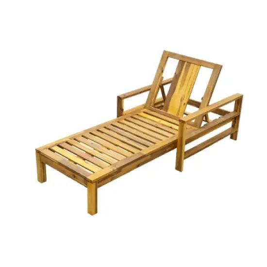 Outdoor Patio Acacia Wood Daybed Lounge Chair with Adjustable Backrest image {4}