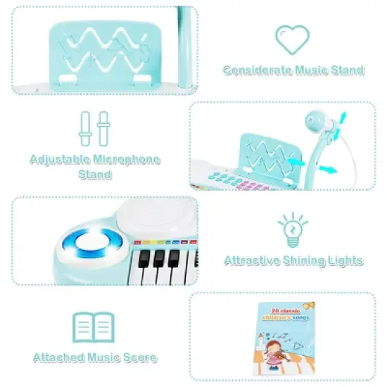 Costway 37-Key Toy Keyboard Piano Electronic Musical Instrument BluePink image {9}