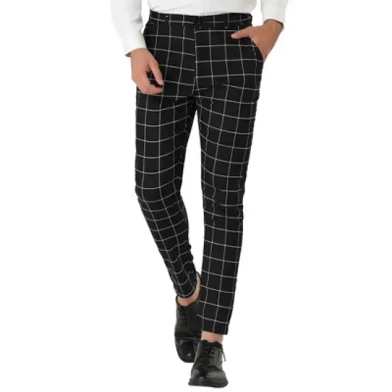 Lars Amadeus Men's Dress Plaid Slim Fit Flat Front Business Pants with Pockets image {9}