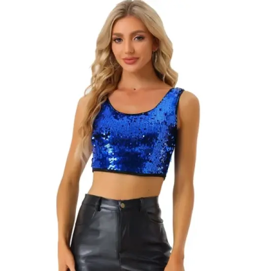 Allegra K Women's Metallic Sequin Sparkle Sleeveless Party Crop Tank Top image {8}