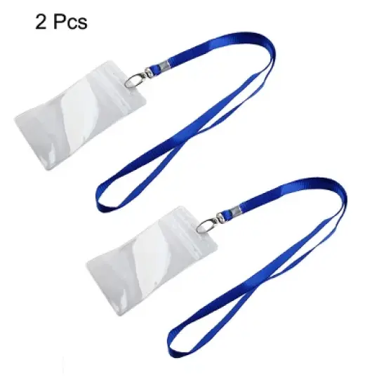Unique Bargains Office Plastic Neck Strap Vertical ID Badge Card Holder Clear 2 Pcs image {1}