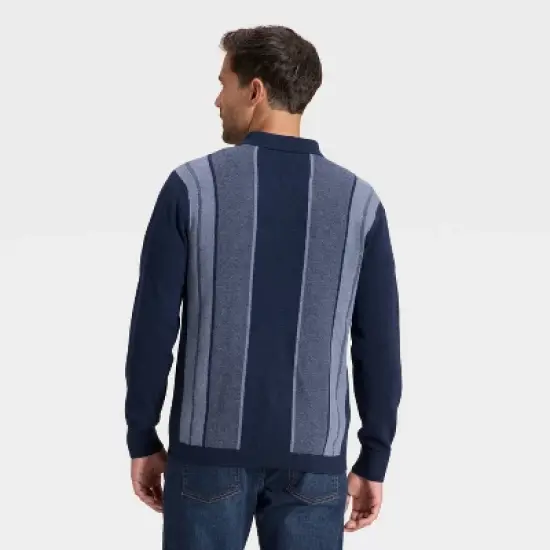 Men's Long Sleeve Jacquard Full Button Polo Sweater - Goodfellow & Co&trade; Blue image {1}