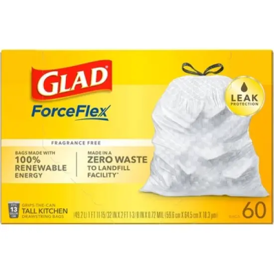 Glad ForceFlex Tall Kitchen Drawstring Trash Bags - Unscented - 13 Gallon image {8}