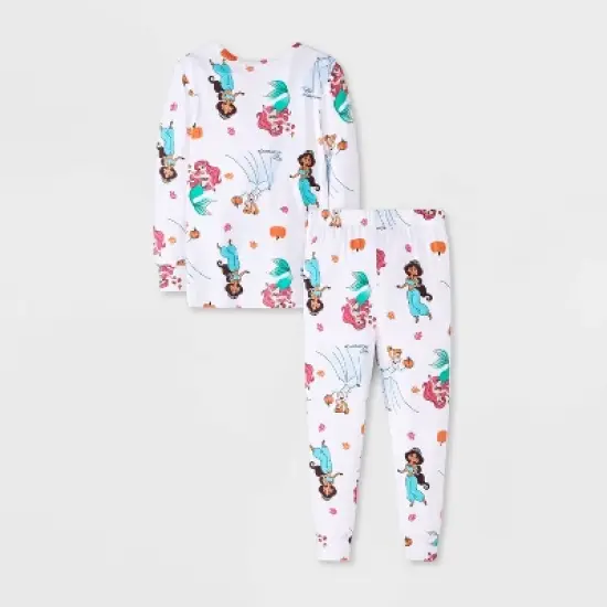 Toddler Girls' 2pc Disney Princess Long Sleeve Halloween Viscose Snug Fit Pajama Set - White image {1}