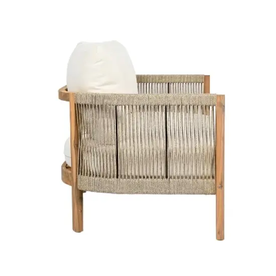 Christopher Knight Home Gilda Patio Rope Weaving Acacia Wood Loveseat and Coffee Table Seating Set image {4}