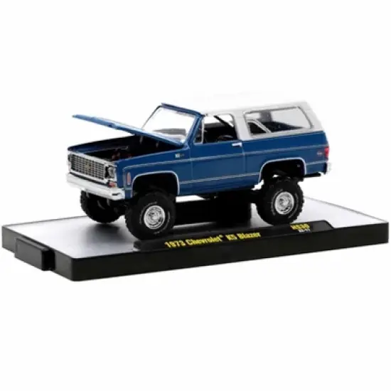 1973 Chevrolet K5 Blazer Blue with White Top Limited Edition to 13200 pieces Worldwide 1/64 Diecast Model Car by M2 Machines image {1}